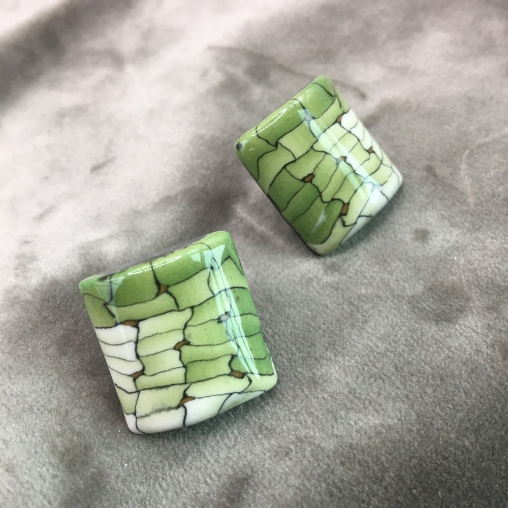 Blue bus studio green earrings